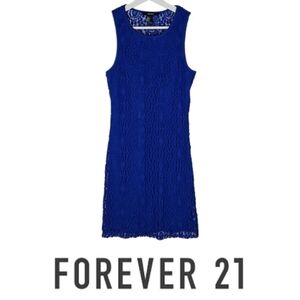 Cutout-Back Lace Sleeveless Lined Dress in Cobalt Blue, Size S